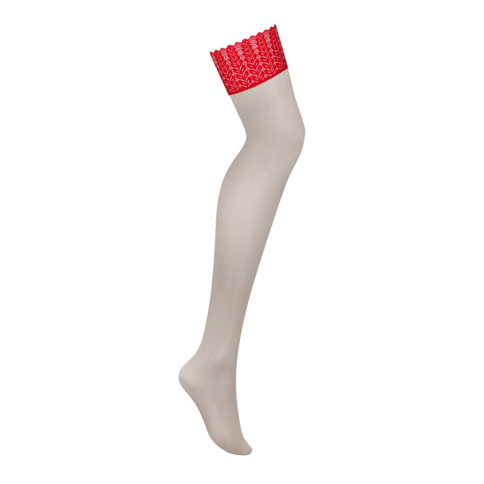 Панчохи Obsessive Ingridia stockings M/L, бежеві з червоною резинкою