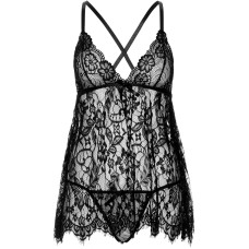 Сорочка бебі-дол Leg Avenue Floral lace babydoll & string Black S, стрінги