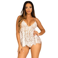 Сорочка бебі-дол Leg Avenue Floral lace babydoll & string White M, стрінги