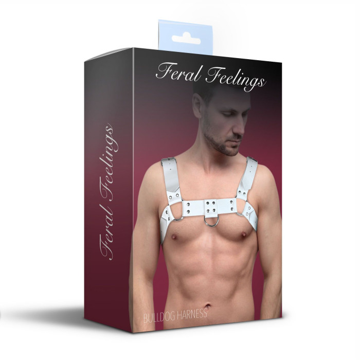 Чоловіча портупея на груди з натуральної шкіри Feral Feelings - Bulldog Harness White