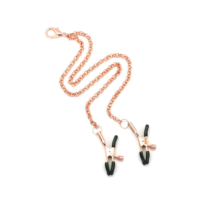 Нашийник із затискачами для сосків Liebe Seele Rose Gold Memory Collar with Nipple Clamps, шкіра