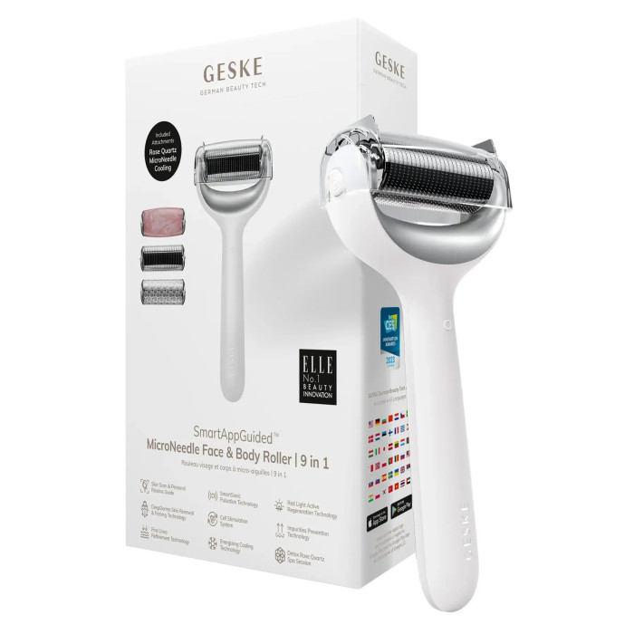 Ролер для голкової мезотерапії обличчя та тіла GESKE MicroNeedle Face&Body Roller 9в1 white