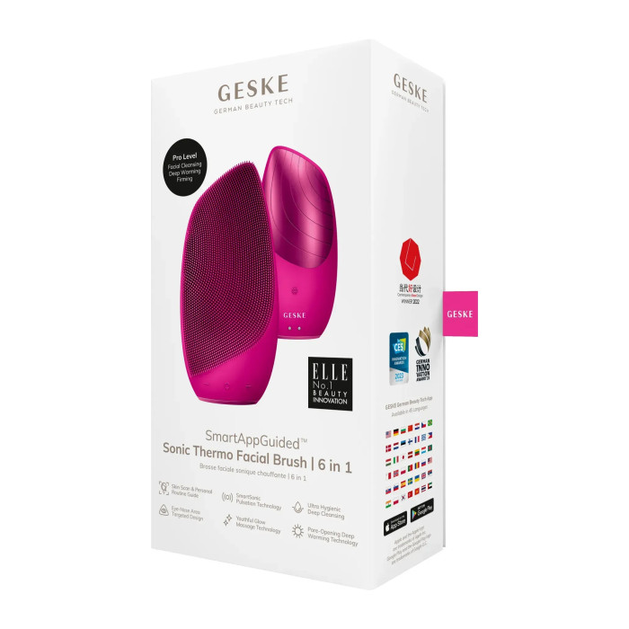 Електронна звукова термо щітка для обличчя GESKE Sonic Thermo Facial Brush 6в1 magenta