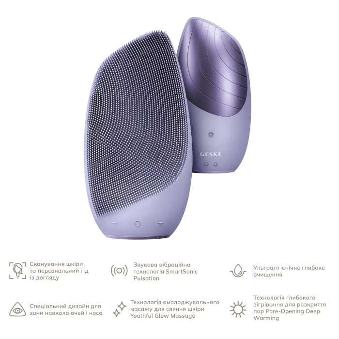 Електронна звукова термо щітка для обличчя GESKE Sonic Thermo Facial Brush 6в1 purple
