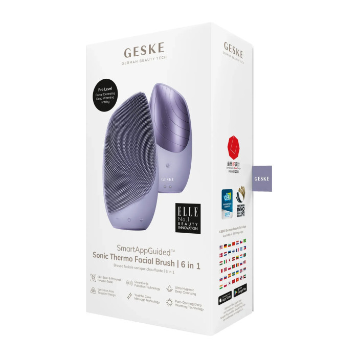 Електронна звукова термо щітка для обличчя GESKE Sonic Thermo Facial Brush 6в1 purple