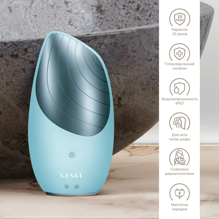 Електронна звукова термо щітка для обличчя GESKE Sonic Thermo Facial Brush 6в1 turquoise