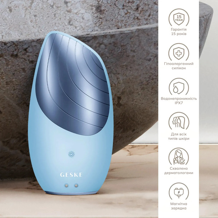 Електронна звукова термо щітка для обличчя GESKE Sonic Thermo Facial Brush 6в1 aquamarine