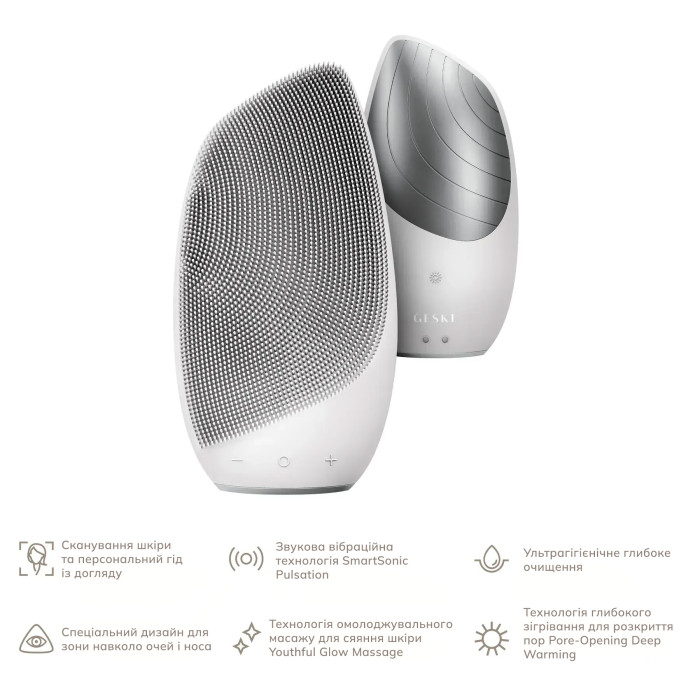 Електронна звукова термо щітка для обличчя GESKE Sonic Thermo Facial Brush 6в1 white