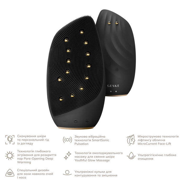 Очищувальна щітка для обличчя GESKE Sonic Thermo Facial Brush&Face-Lifter 8в1 gray