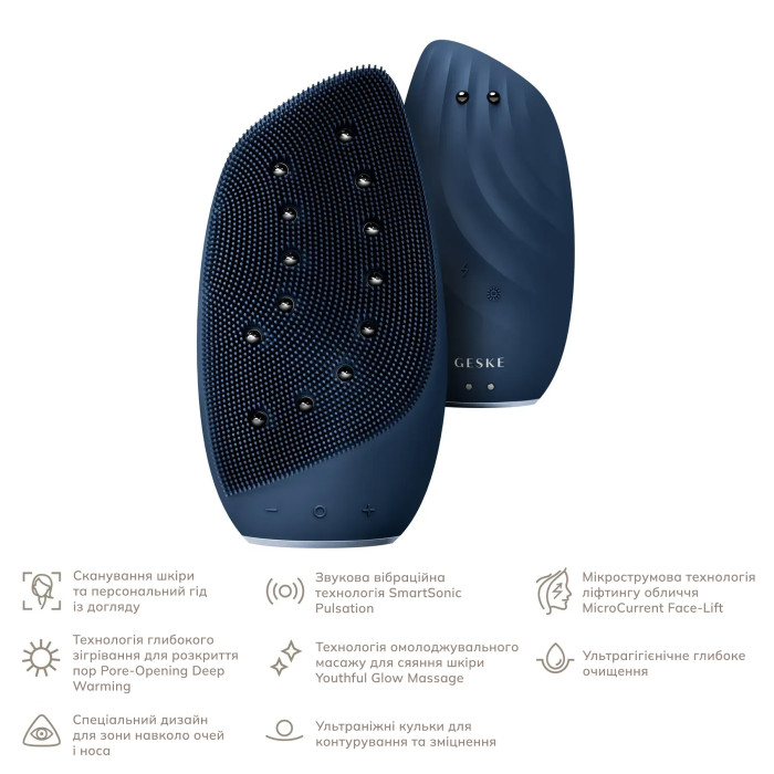 Очищувальна щітка для обличчя GESKE Sonic Thermo Facial Brush&Face-Lifter 8в1 midnight