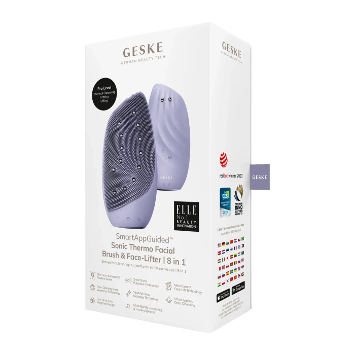 Очищувальна щітка для обличчя GESKE Sonic Thermo Facial Brush&Face-Lifter 8в1 purple