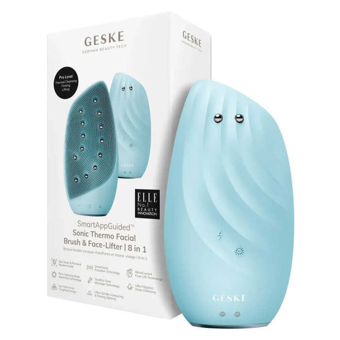 Очищувальна щітка для обличчя GESKE Sonic Thermo Facial Brush&Face-Lifter 8в1 turquoise