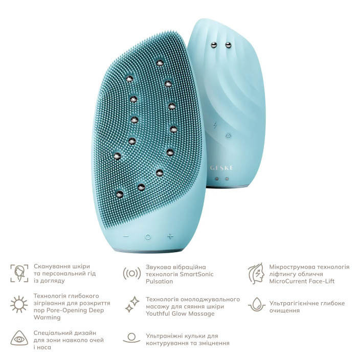 Очищувальна щітка для обличчя GESKE Sonic Thermo Facial Brush&Face-Lifter 8в1 turquoise