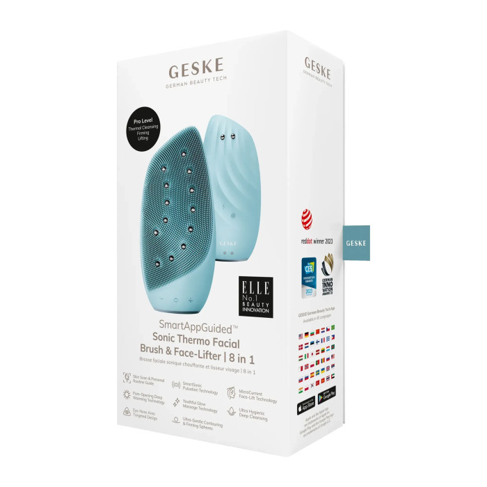 Очищувальна щітка для обличчя GESKE Sonic Thermo Facial Brush&Face-Lifter 8в1 turquoise