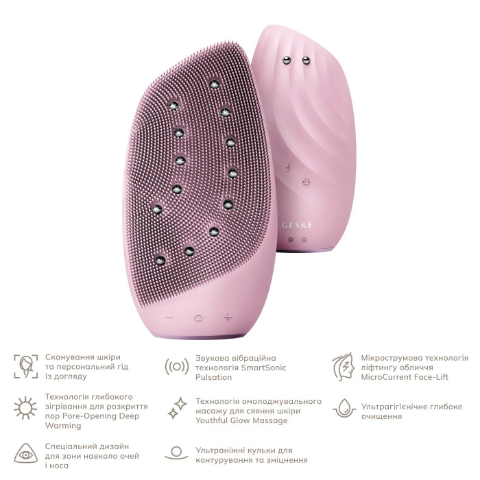 Очищувальна щітка для обличчя GESKE Sonic Thermo Facial Brush&Face-Lifter 8в1 pink