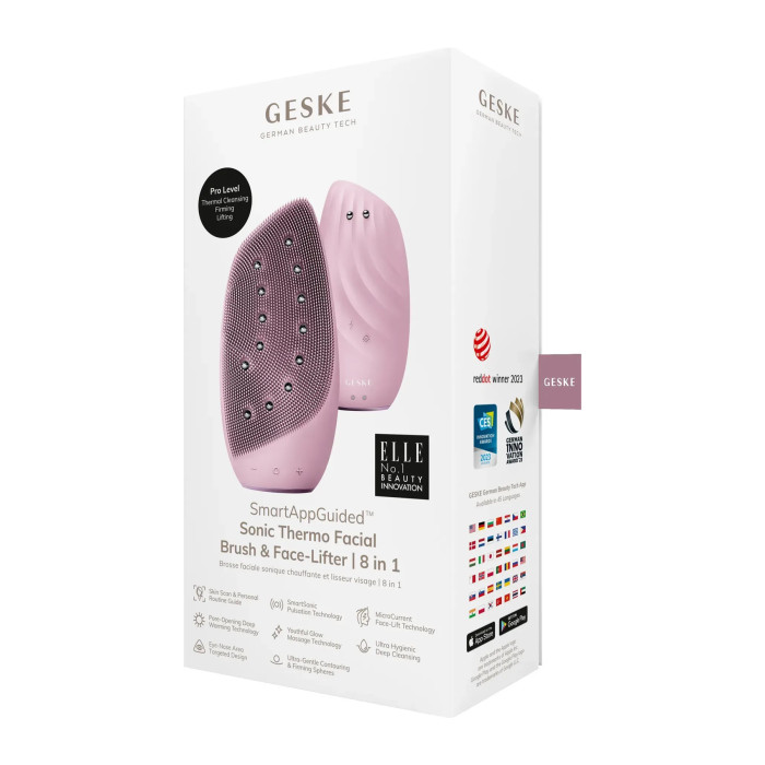 Очищувальна щітка для обличчя GESKE Sonic Thermo Facial Brush&Face-Lifter 8в1 pink