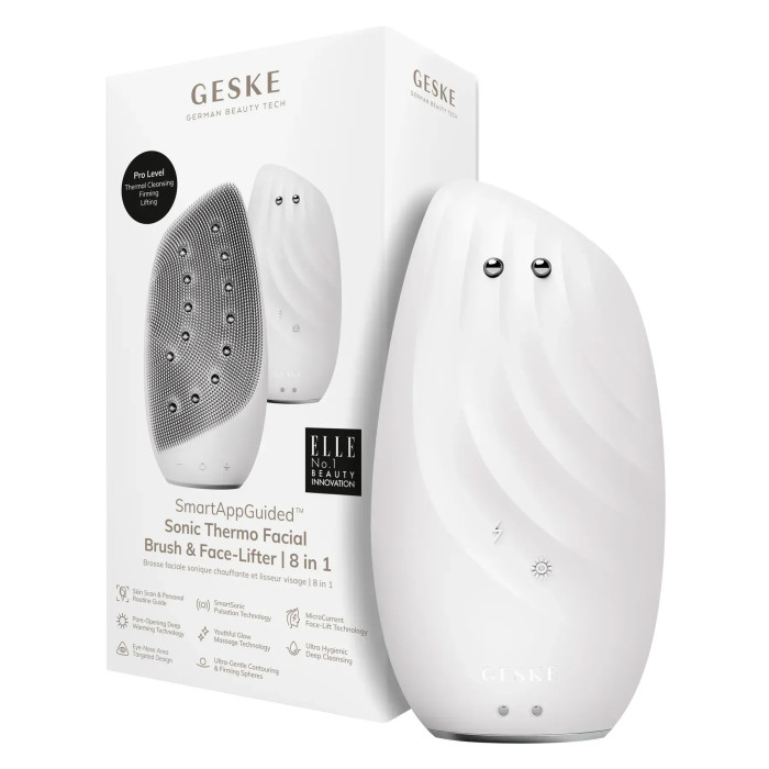Очищувальна щітка для обличчя GESKE Sonic Thermo Facial Brush&Face-Lifter 8в1 white