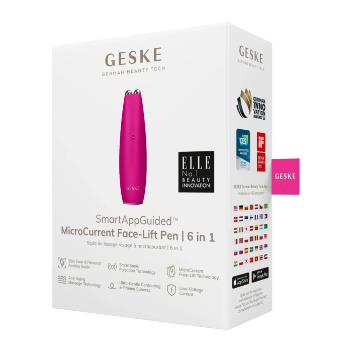 Мікрострумова ручка для підтяжки шкіри обличчя GESKE MicroCurrent Face-Lift Pen 6в1 magenta