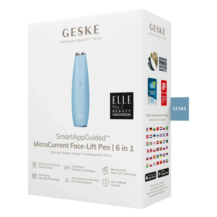 Мікрострумова ручка для підтяжки шкіри обличчя GESKE MicroCurrent Face-Lift Pen 6в1 aquamarine