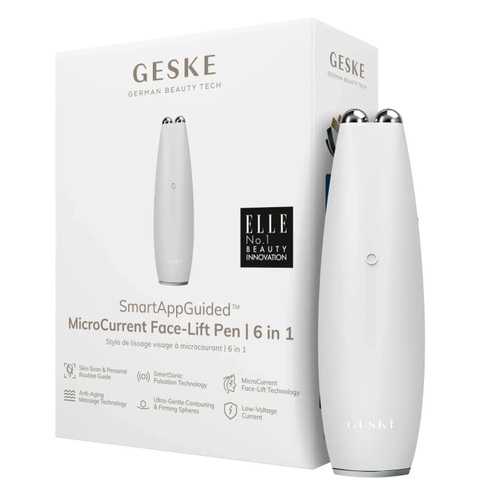 Мікрострумова ручка для підтяжки шкіри обличчя GESKE MicroCurrent Face-Lift Pen 6в1 white