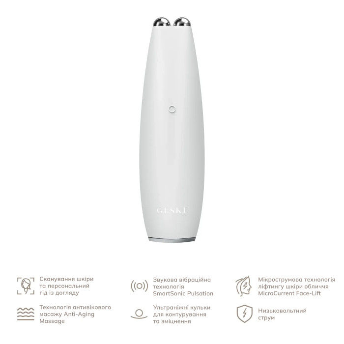 Мікрострумова ручка для підтяжки шкіри обличчя GESKE MicroCurrent Face-Lift Pen 6в1 white