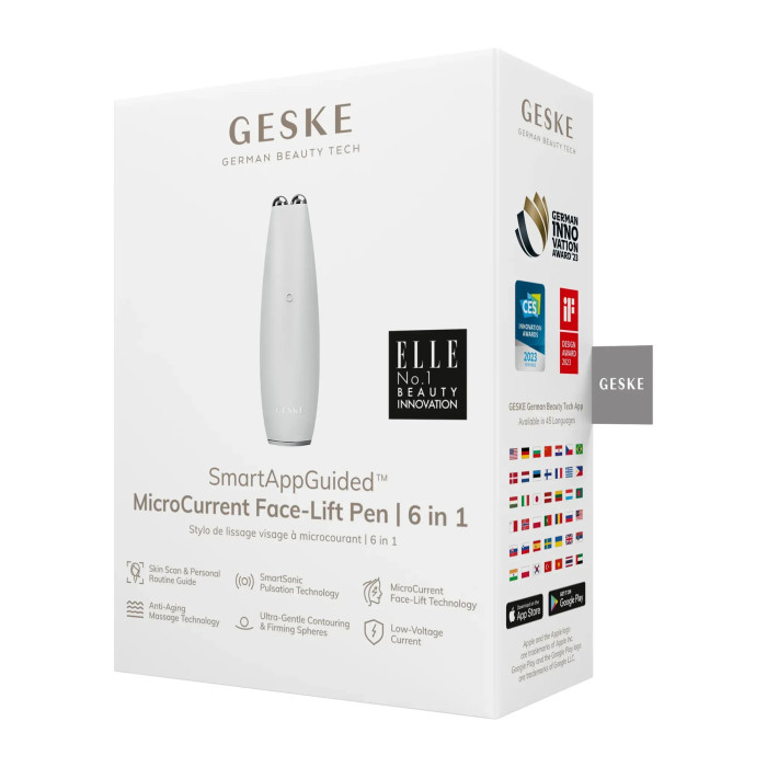 Мікрострумова ручка для підтяжки шкіри обличчя GESKE MicroCurrent Face-Lift Pen 6в1 white