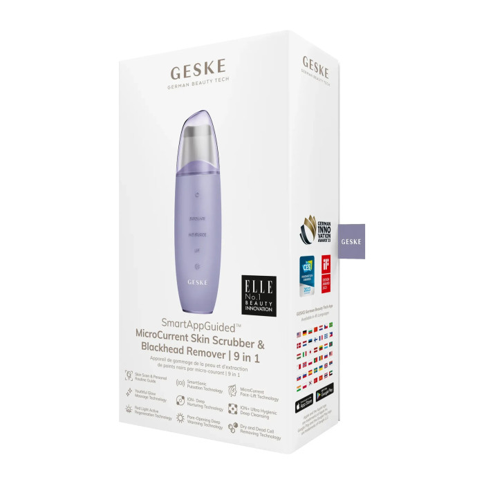 Мікрострумовий скрабер для шкіри та усунення чорних точок GESKE MicroCurrent Skin Scrubber&Blackhead Remover 9в1 purple