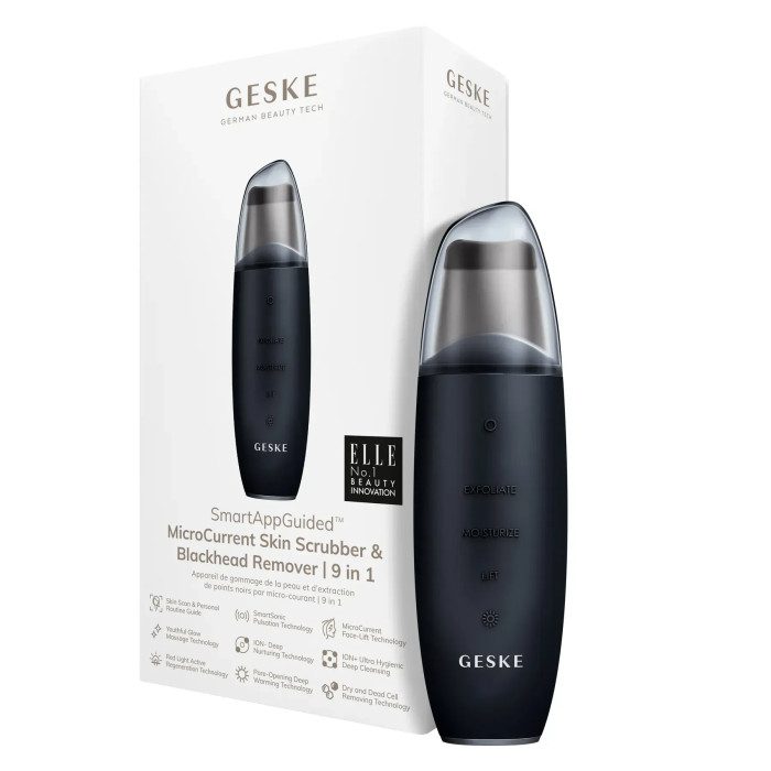 Мікрострумовий скрабер для шкіри та усунення чорних точок GESKE MicroCurrent Skin Scrubber&Blackhead Remover 9в1 black
