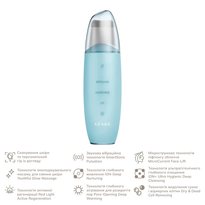 Мікрострумовий скрабер для шкіри та усунення чорних точок GESKE MicroCurrent Skin Scrubber&Blackhead Remover 9в1 turquoise