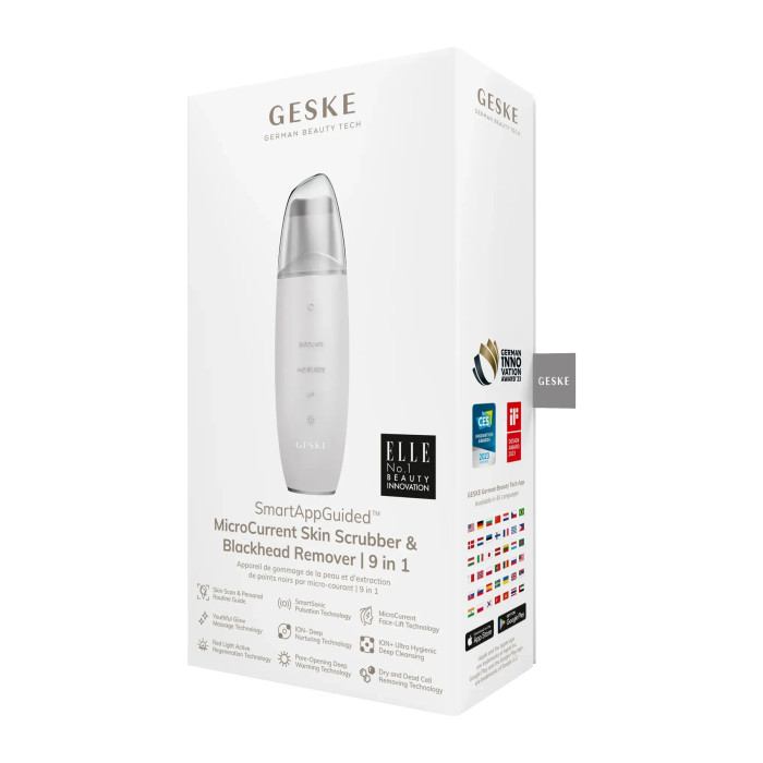 Мікрострумовий скрабер для шкіри та усунення чорних точок GESKE MicroCurrent Skin Scrubber&Blackhead Remover 9в1 white