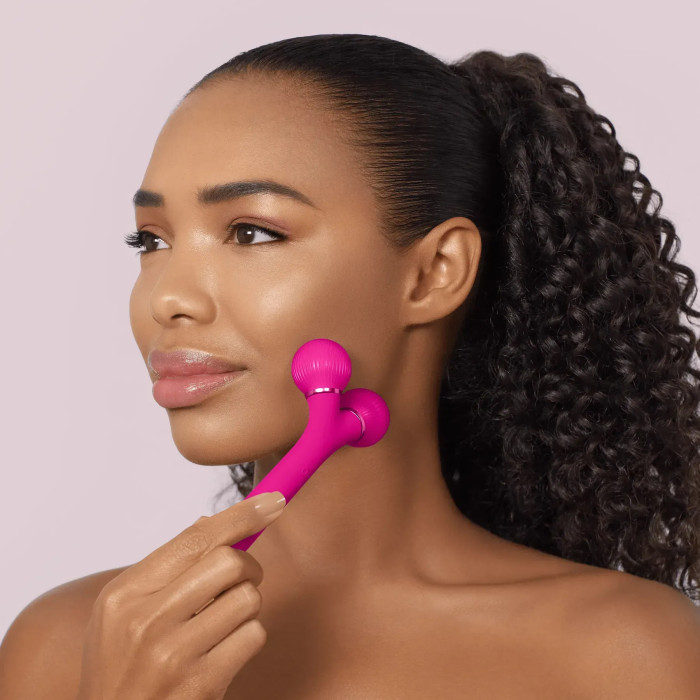 Електронний ультразвуковий ролик для обличчя GESKE Sonic Facial Roller 4в1 magenta