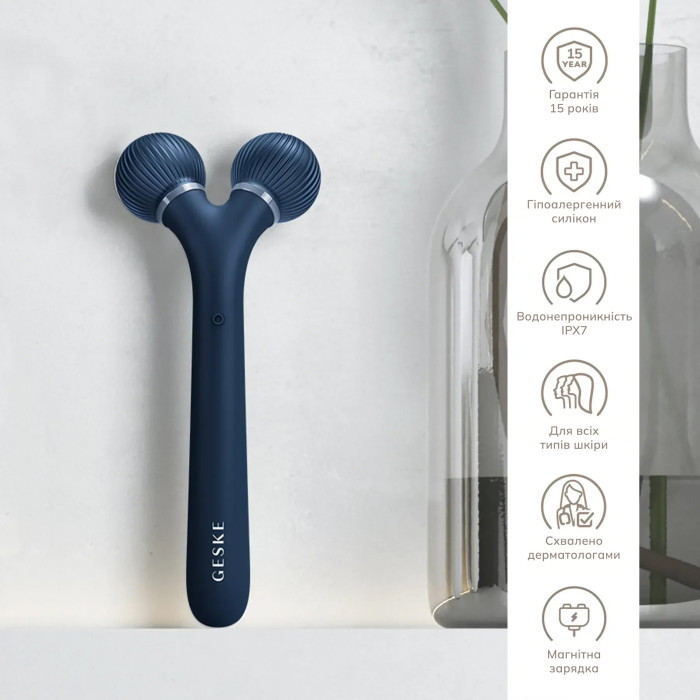 Електронний ультразвуковий ролик для обличчя GESKE Sonic Facial Roller 4в1 midnight