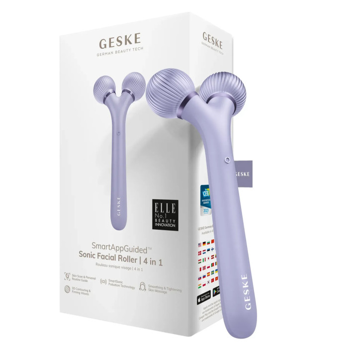 Електронний ультразвуковий ролик для обличчя GESKE Sonic Facial Roller 4в1 purple