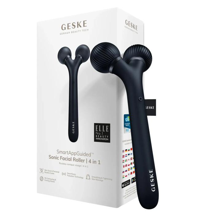 Електронний ультразвуковий ролик для обличчя GESKE Sonic Facial Roller 4в1 black