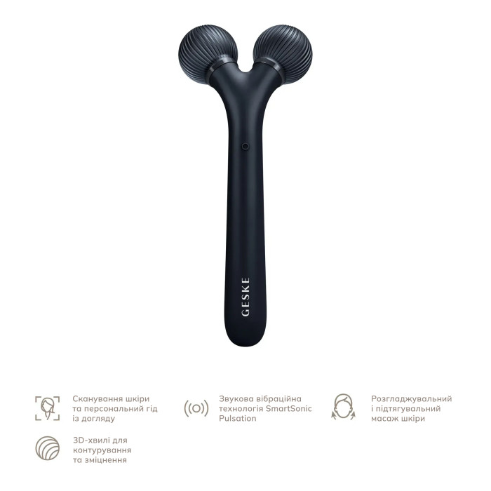 Електронний ультразвуковий ролик для обличчя GESKE Sonic Facial Roller 4в1 black