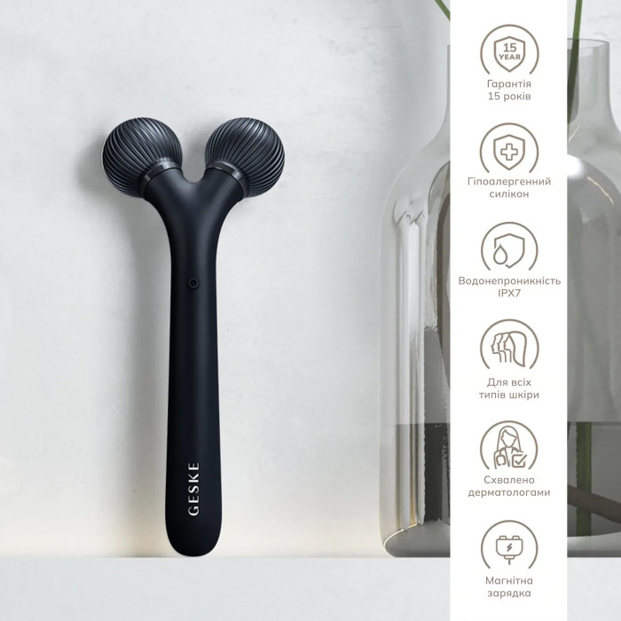 Електронний ультразвуковий ролик для обличчя GESKE Sonic Facial Roller 4в1 black