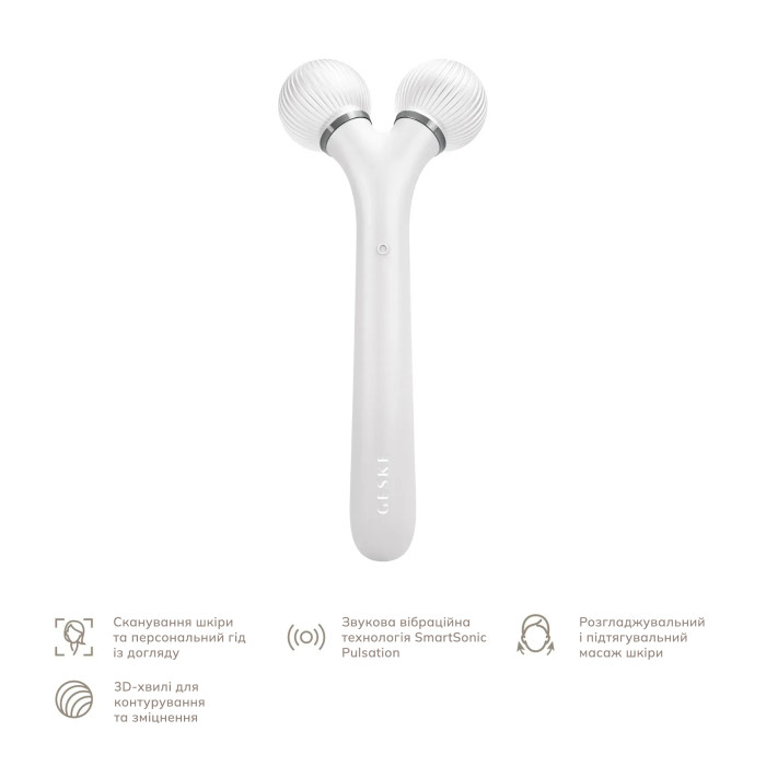 Електронний ультразвуковий ролик для обличчя GESKE Sonic Facial Roller 4в1 white