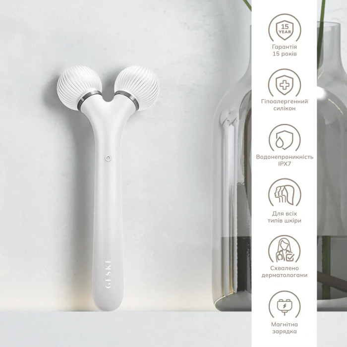 Електронний ультразвуковий ролик для обличчя GESKE Sonic Facial Roller 4в1 white