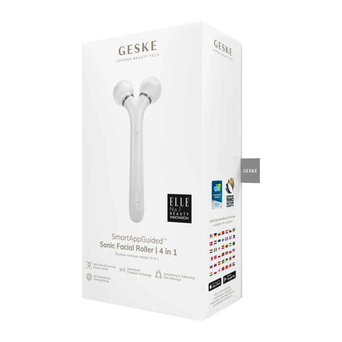 Електронний ультразвуковий ролик для обличчя GESKE Sonic Facial Roller 4в1 white