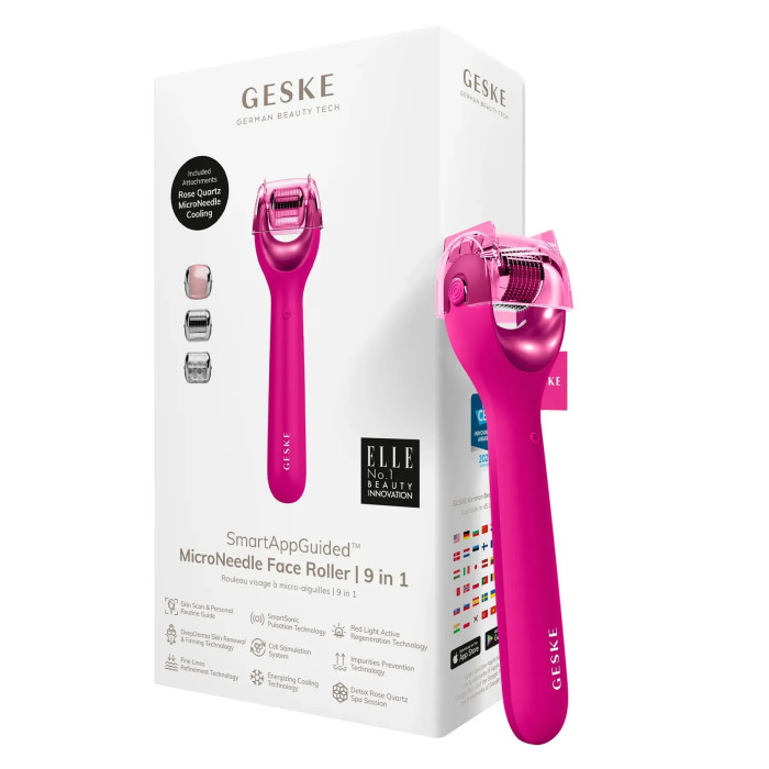 Електронний ролер для обличчя з мікроголками GESKE MicroNeedle Face Roller 9в1 magenta