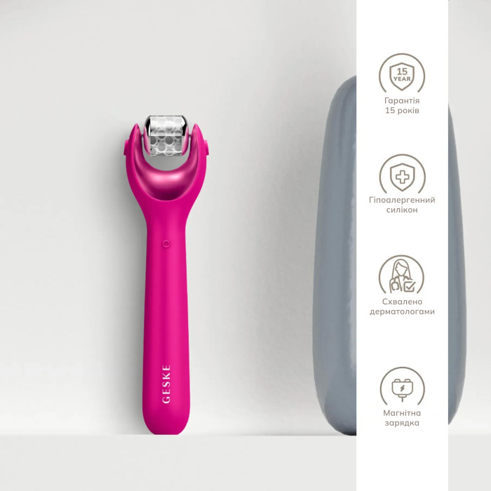 Електронний ролер для обличчя з мікроголками GESKE MicroNeedle Face Roller 9в1 magenta