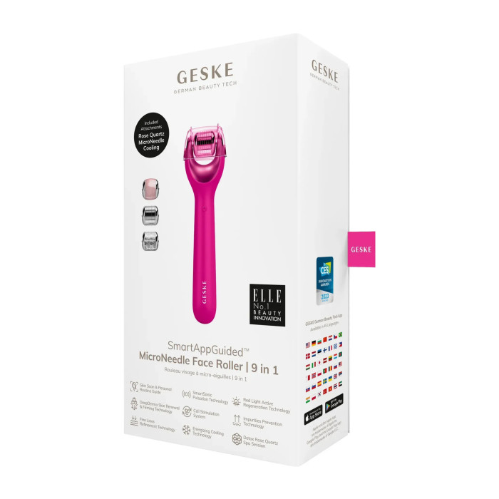 Електронний ролер для обличчя з мікроголками GESKE MicroNeedle Face Roller 9в1 magenta