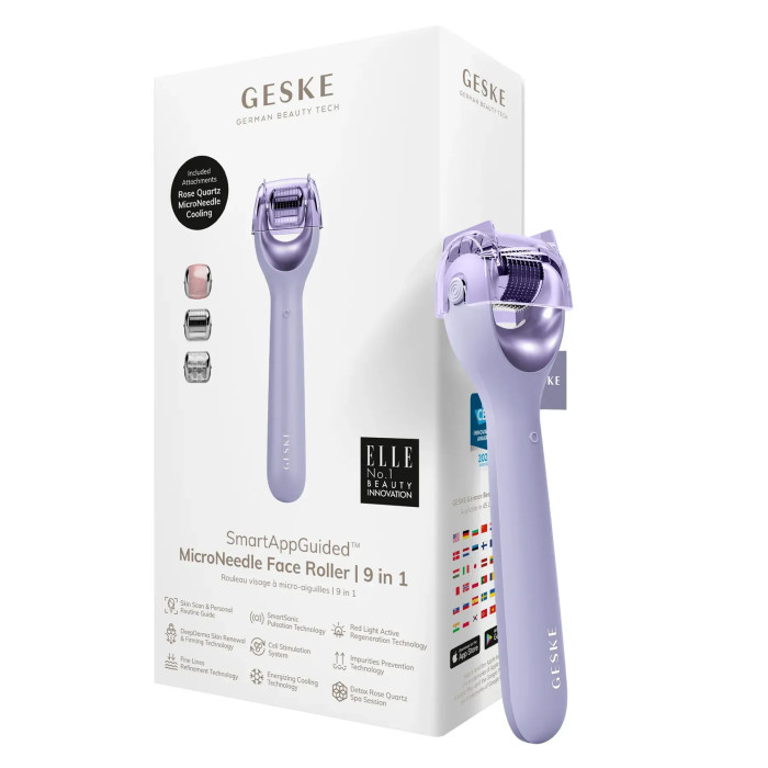 Електронний ролер для обличчя з мікроголками GESKE MicroNeedle Face Roller 9в1 purple