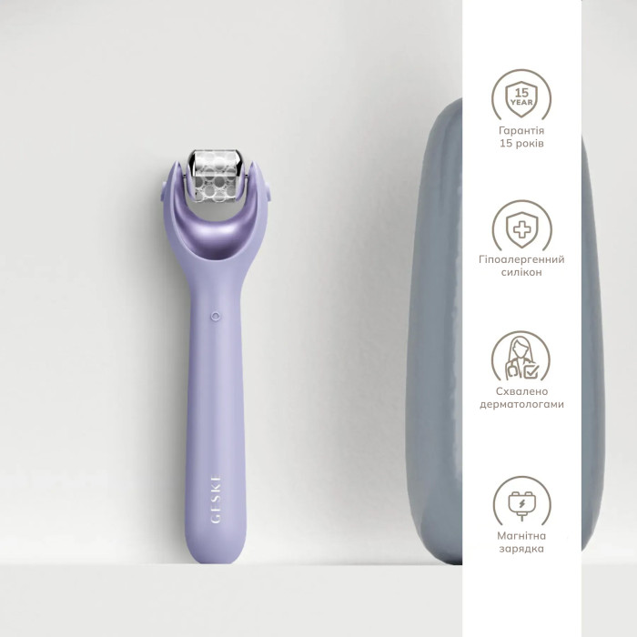 Електронний ролер для обличчя з мікроголками GESKE MicroNeedle Face Roller 9в1 purple