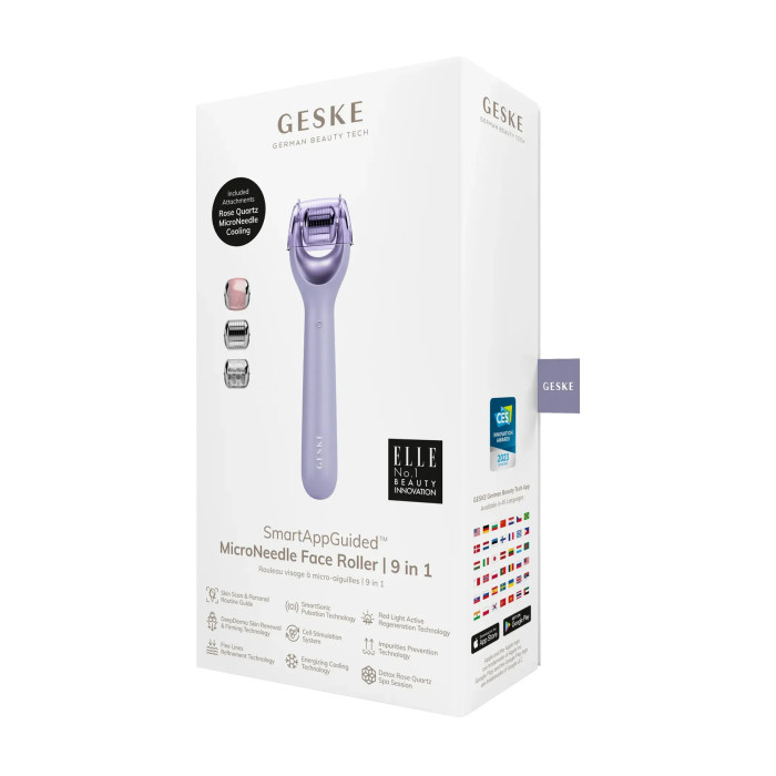 Електронний ролер для обличчя з мікроголками GESKE MicroNeedle Face Roller 9в1 purple