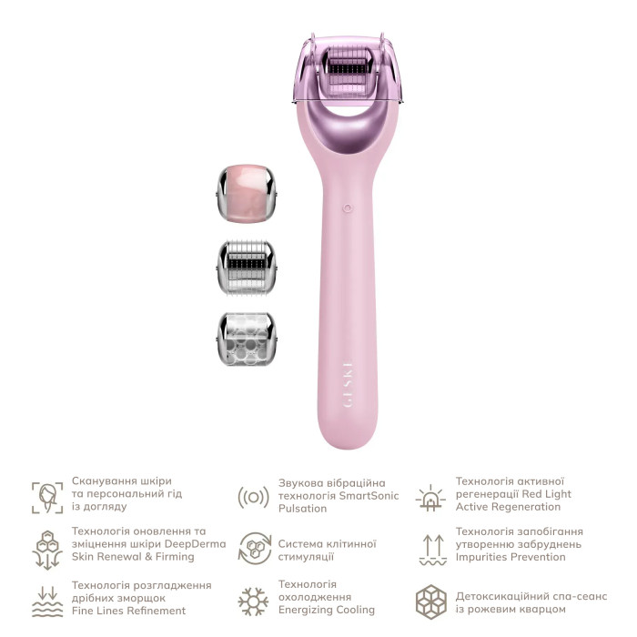 Електронний ролер для обличчя з мікроголками GESKE MicroNeedle Face Roller 9в1 pink