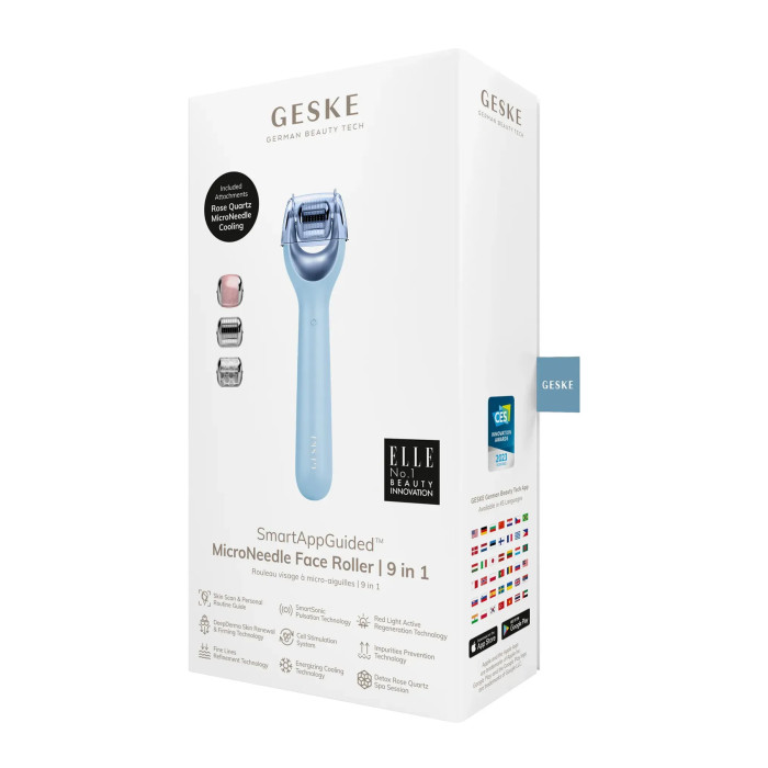 Електронний ролер для обличчя з мікроголками GESKE MicroNeedle Face Roller 9в1 aquamarine