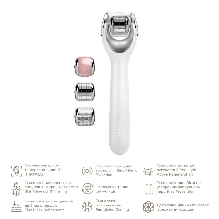 Електронний ролер для обличчя з мікроголками GESKE MicroNeedle Face Roller 9в1 white