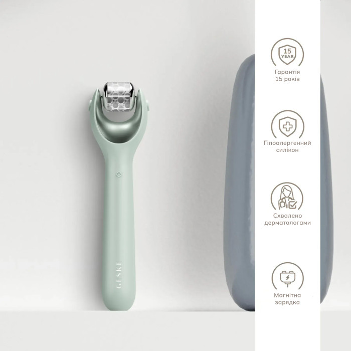 Електронний ролер для обличчя з мікроголками GESKE MicroNeedle Face Roller 9в1 green