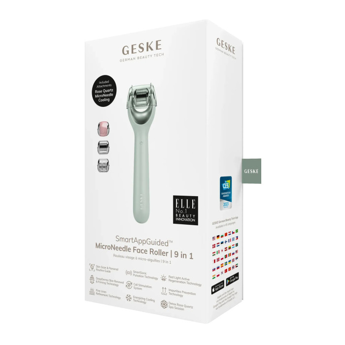 Електронний ролер для обличчя з мікроголками GESKE MicroNeedle Face Roller 9в1 green